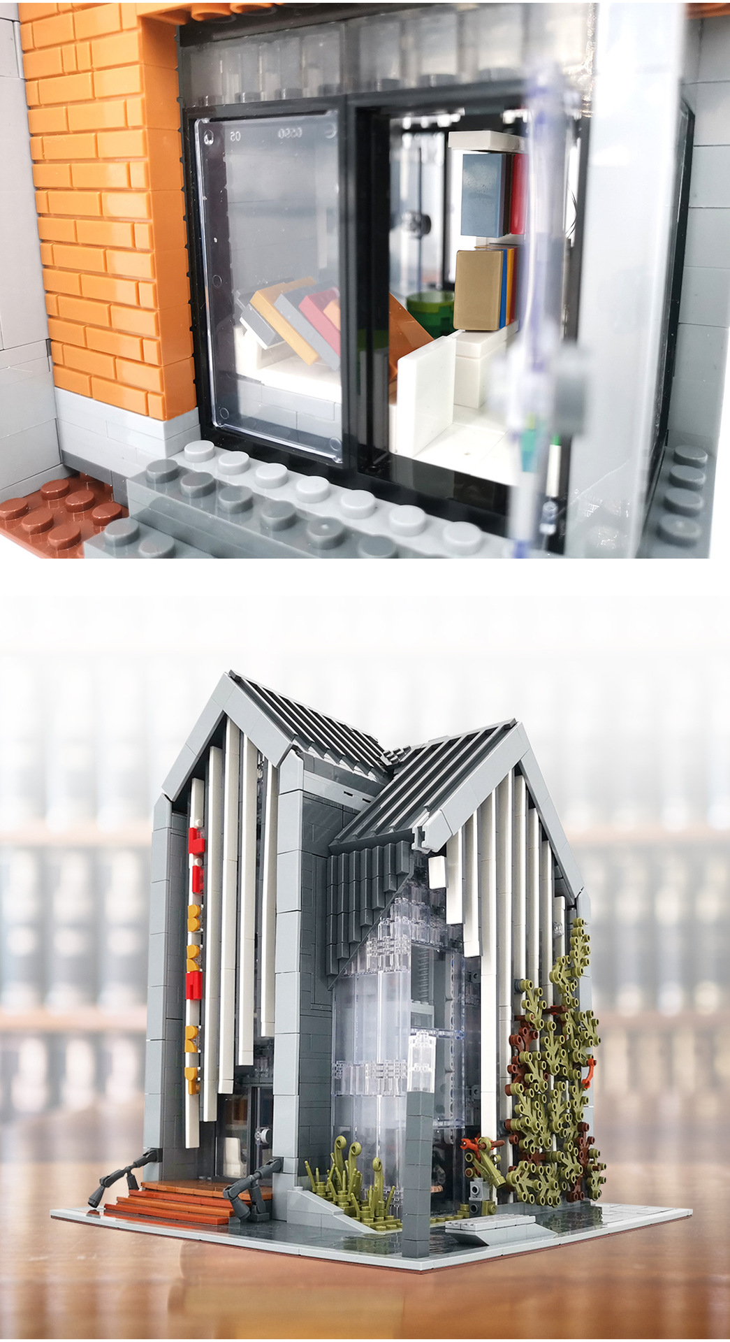 MORK 011001 Conjunto de juguetes de ladrillos de construcción modelo de biblioteca moderna