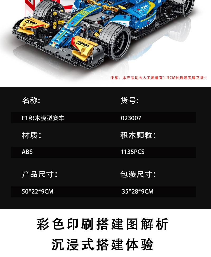 MORK 023007 azul Renault RS18 Super coche de carreras modelo de construcción de ladrillos juego de juguete