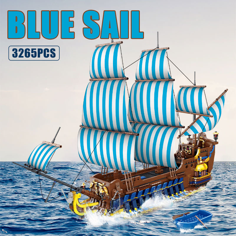 MORK 031011 Blaues Segel-Piratenschiff-Modellbaustein-Spielzeugset