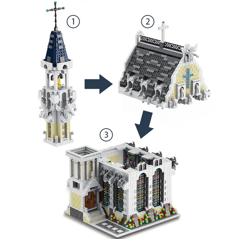 MORK 033006 Street View Series Medieval Church Building Block Toy Set