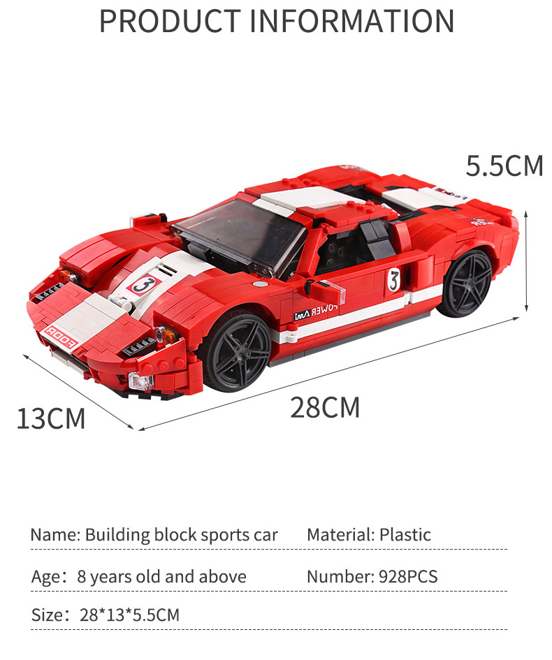 MOULD KING 10001 Red Phanton Fords GT Racing Car Building Blocks Toy Set