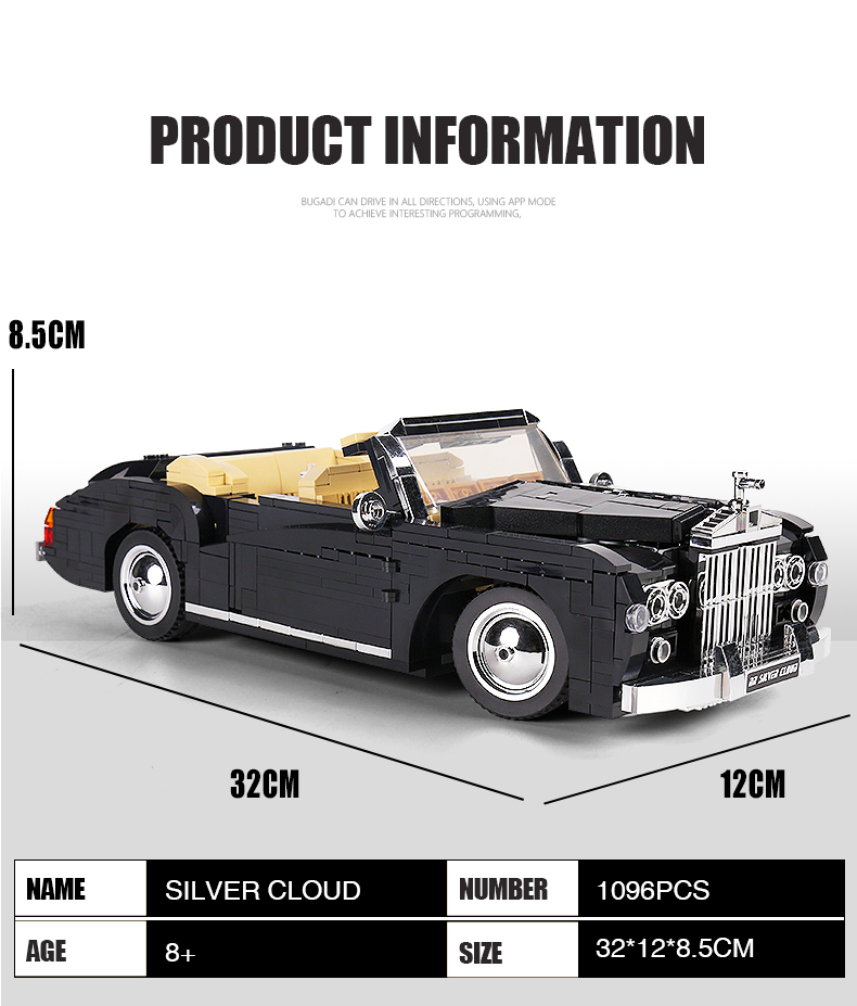 MOLD KING 10006 Vielfalt Kreative Serie 1964RR Silber Cloud Auto Bausteine Spielzeug Set