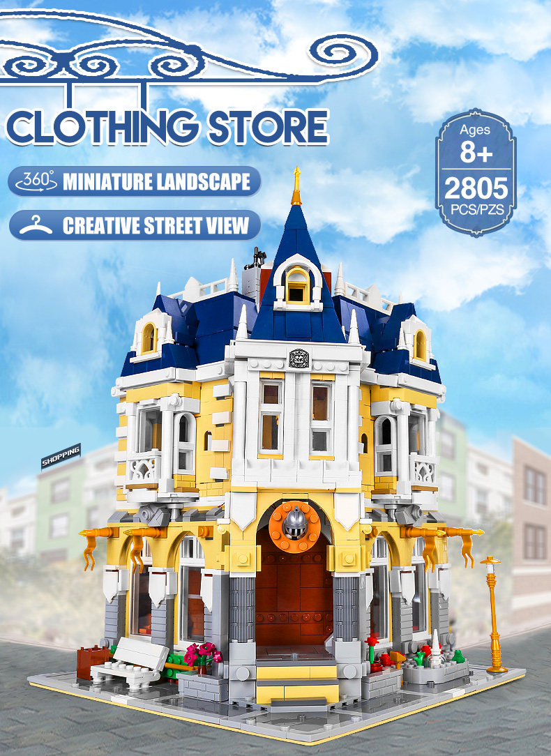 MOLD KING 11005 Street View Series Magasin de vêtements Fantasyland avec ensemble de jouets de blocs de construction LED