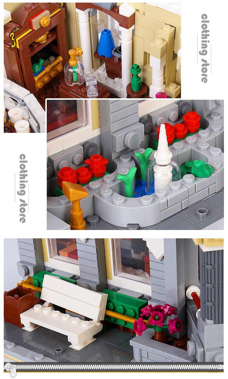 MOLD KING 11005 스트리트 뷰 시리즈 Fantasyland 의류 매장 LED 빌딩 블록 장난감 세트