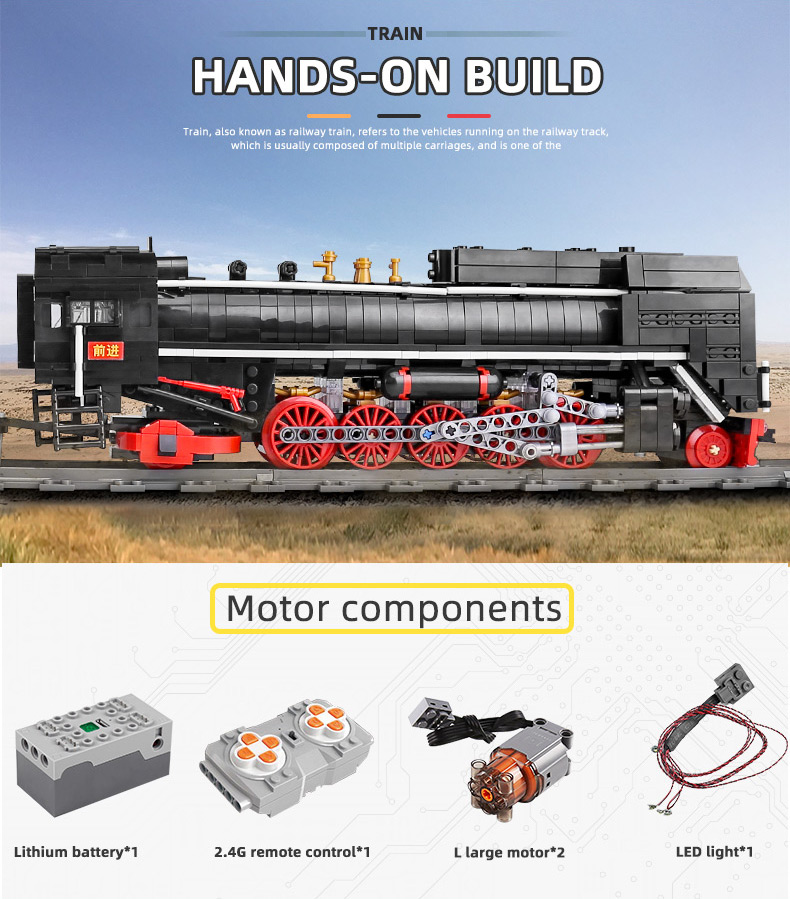 MOULD KING 12003 QJ Steam Locomotives Remote Control Building Blocks Toy Set