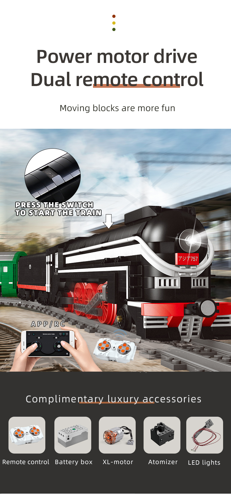 MORK12005鉄道シリーズSL7アジアエクスプレス鉄道ビルディングブロックおもちゃセット