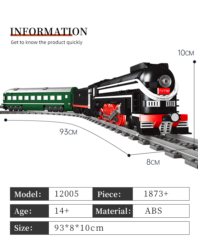 MORK 12005 Railway Series SL7 Asia Express Rail Train Baustein-Spielzeugset