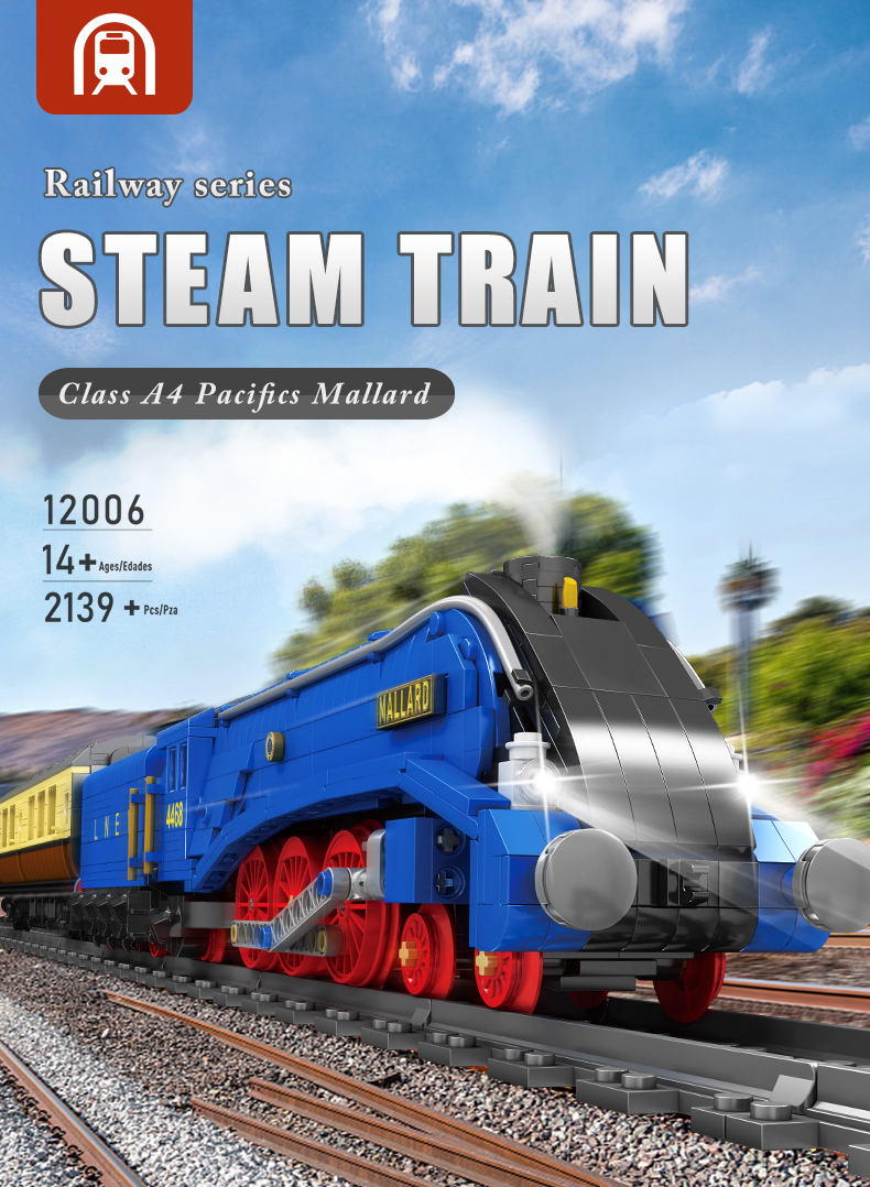 MOLD KING 12006 Eisenbahnserie Wildente Dampfeisenbahnbau-Spielzeug-Set