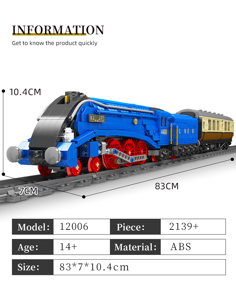 MOLD KING 12006 Serie ferroviaria Juego de juguetes de construcción de tren de vapor de pato salvaje