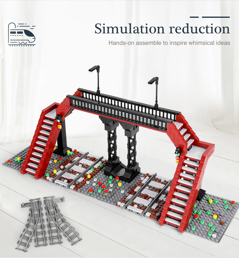 MOLD KING 12008 Train Parts the Railroad Crossing Model Building Blocks Toy Set