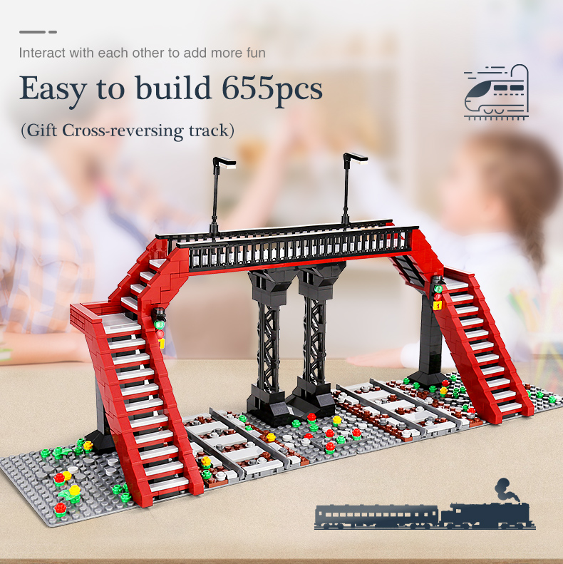 665 Klemmbausteine Zug Eisenbahn Überführung Custom Bausteine Bauset Kompatibel mit Lego Zug MMOC Technik Bausatz Mould King 12008