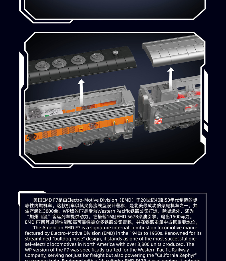 몰드 킹 12018 미국 EMD F7 WP 디젤 기관차 빌딩 블록 장난감 세트