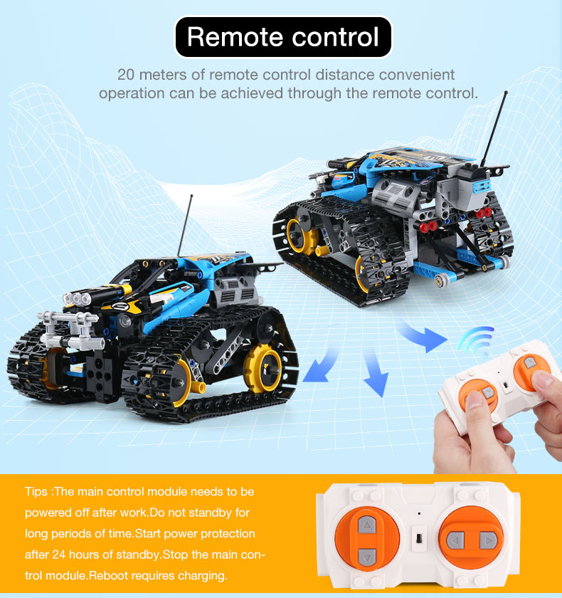 MOULD KING 13032 Mini Tank RC Track Stunt Car Blue Building Blocks Toy Set