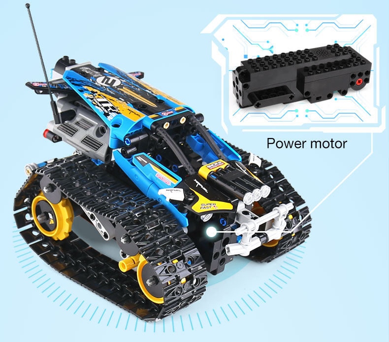 MOULD KING 13032 Mini Tank RC Track Stunt Car Blue Building Blocks Toy Set