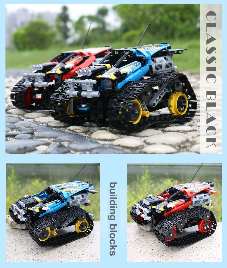 MOULD KING 13032 Mini Tank RC Track Stunt Car Blue Building Blocks Toy Set