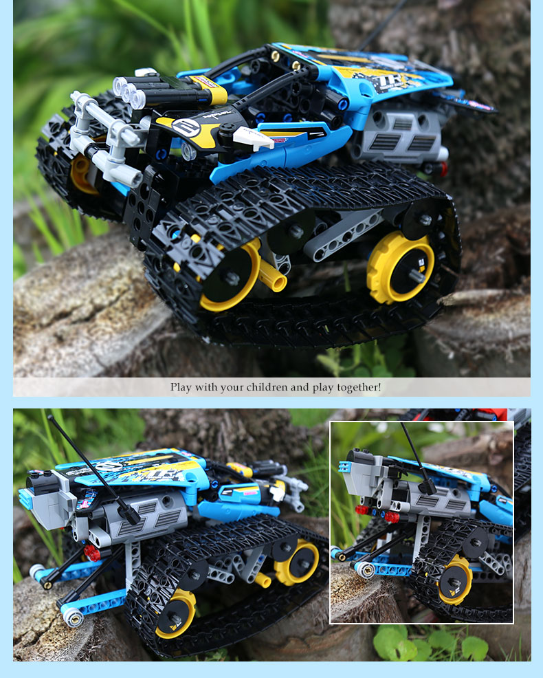 MOULD KING 13032 Mini réservoir RC piste cascadeur voiture bleu blocs de construction ensemble de jouets