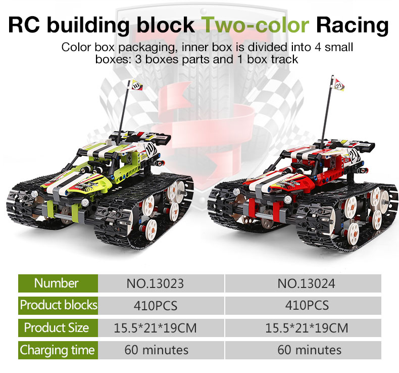 MOULD KING 13032 Mini Tank RC Track Stunt Car Blue Building Blocks Toy Set