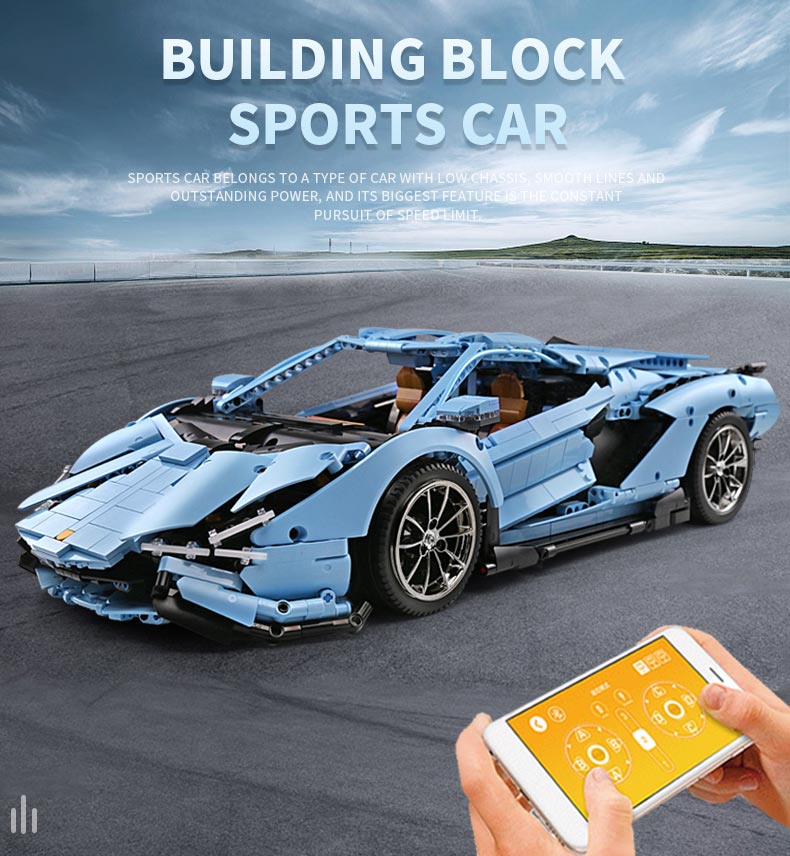 MOULD KING 13056 Lamborghini Sian FKP 37 Blue Building Blocks Toy Set
