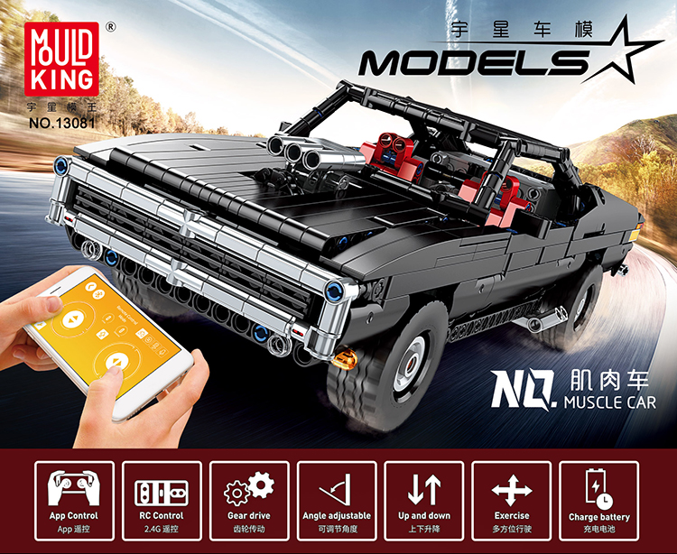 MOULD KING 13081 Ultimate Muscle Car Dodge Charger Remote Control Building Blocks Toy Set