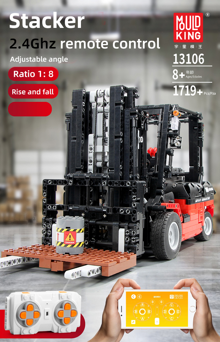 Large Forklift Building Blocks Model 1719 Pieces 2.4Ghz RC APP Remote Controlled Forklift Toy with Motor Mould King 13106 Technology Forklift Building Toy 