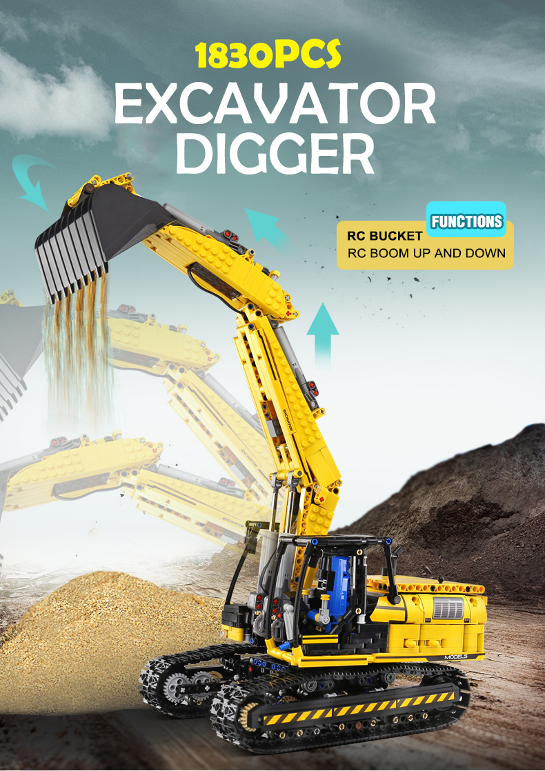 MOULD KING 13112 Mechanical Digger Tracked Excavator Building Blocks Toy Set
