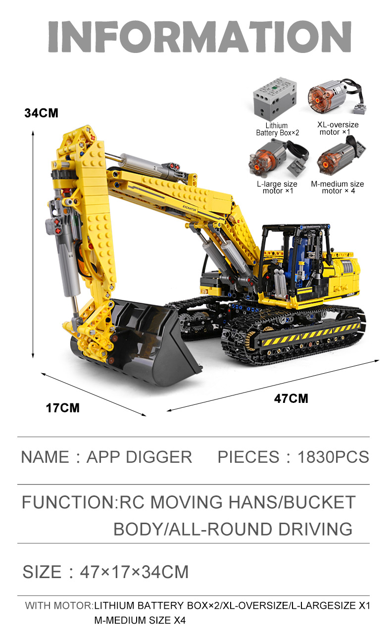 MOULD KING 13112 Mechanical Digger Tracked Excavator Building Blocks Toy Set