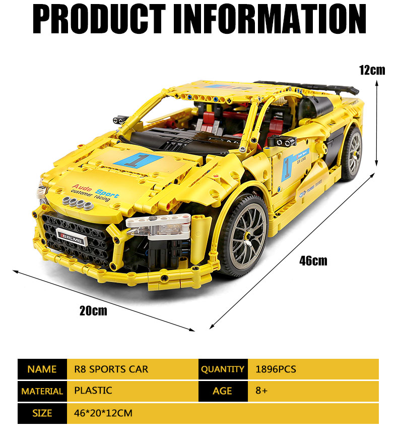 MOULD KING 13127 Audi R8 V10 Second Generation 1-10 by Artemy Zotov Building Blocks Toy Set