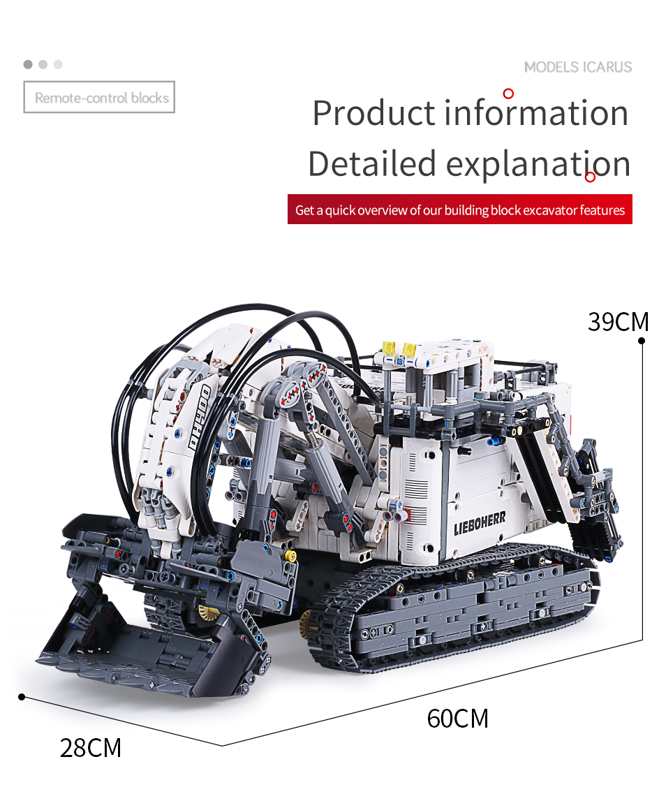 Mould King 13130 Technic Liebherr Terex RH400 Excavator Remote Control Building Blocks Toy Set