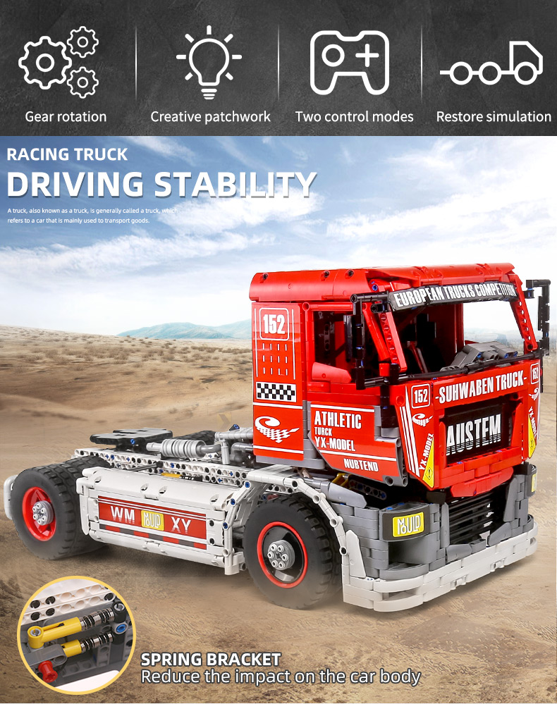 MOLD KING 13152 Serie de modelo de coche Eléctrico Competitivo Big Truck Building Blocks Toy Set
