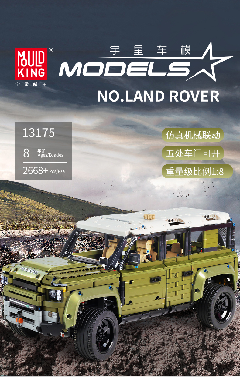 MOLD KING 13175 새로운 Land Rover Defender 2020 확장 캐비닛 110 빌딩 블록 장난감 세트