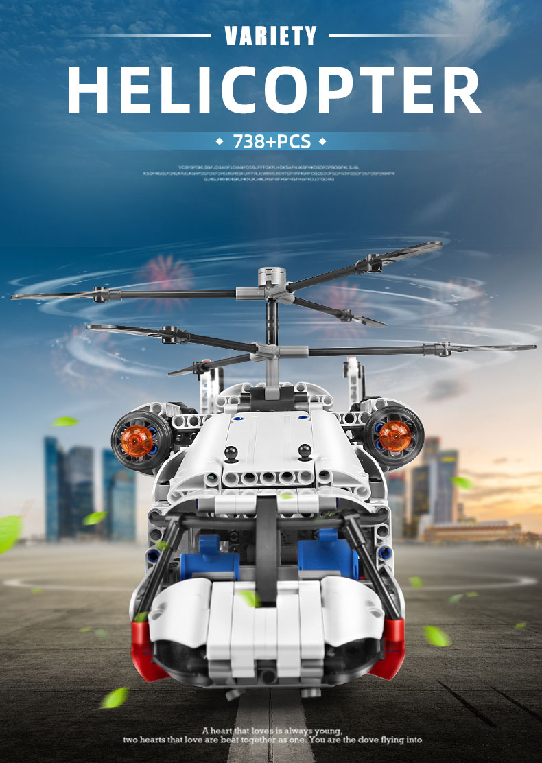 MOLD KING 15012 Ensemble de jouets de blocs de construction pour hélicoptère de transport à double rotor