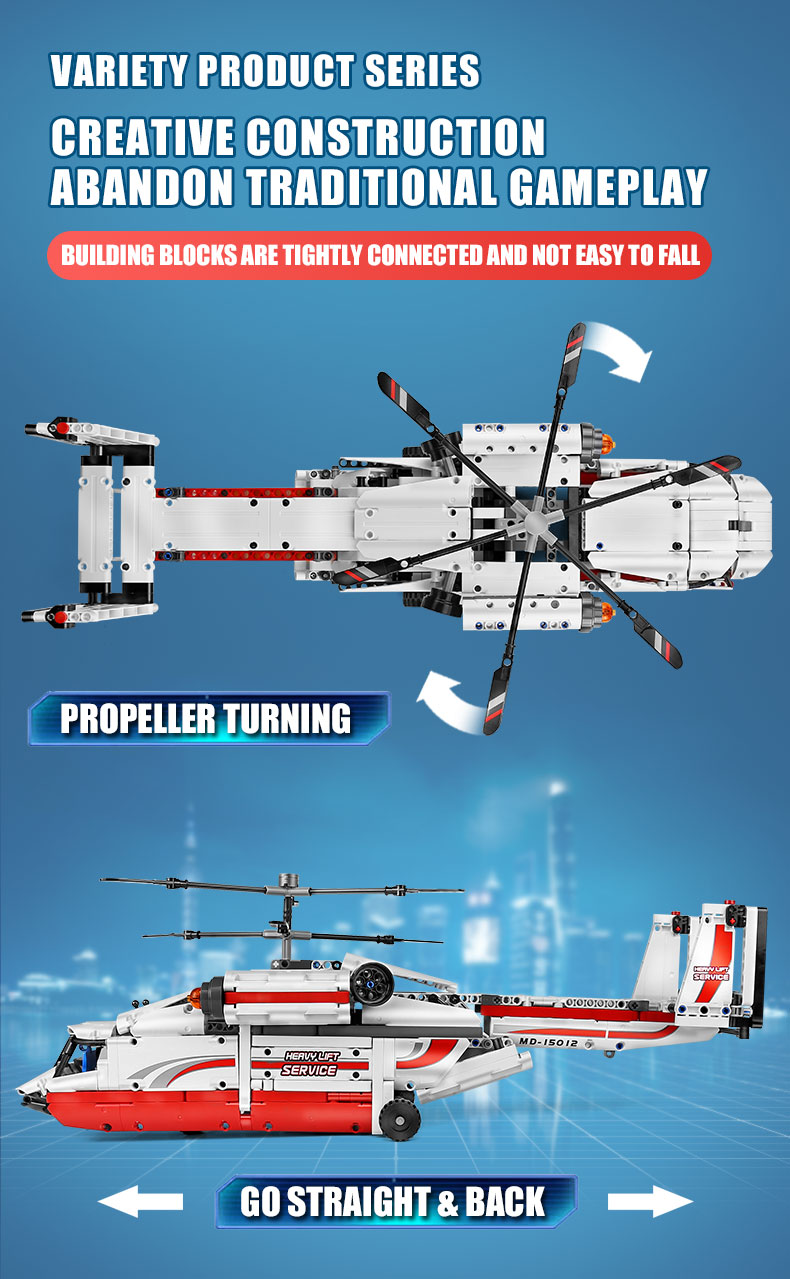 MOULD KING 15012 Twin-rotor Transport Helicopter Building Blocks Toy Set