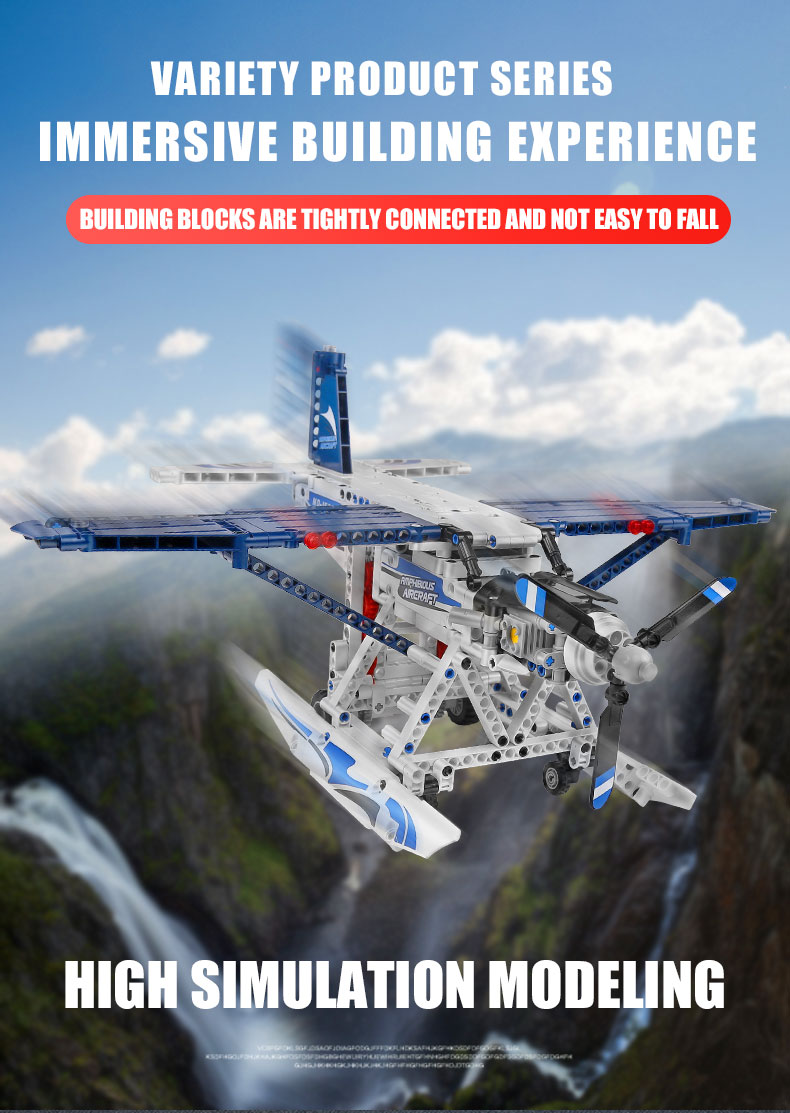 MOULD KING 15014 Remote Control Version Of Firefighting Amphibious Aircraft Building Blocks Toy Set