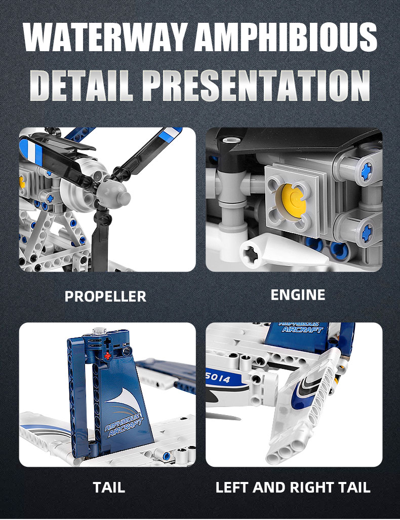 MOLD KING 15014 Version télécommandée de l'ensemble de jouets de blocs de construction d'avions amphibies de lutte contre l'incendie