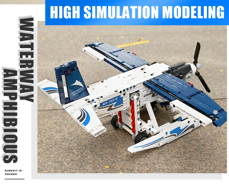 MODULKÖNIG 15014 Fernbedienungsversion des Amphibienflugzeug-Baustein-Spielzeug-Sets zur Brandbekämpfung