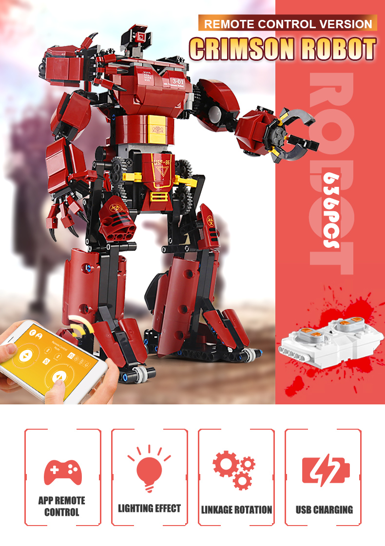 MOLD KING 15038 Fernbedienungsversion des roten Roboter-Bausteinspielzeugsets