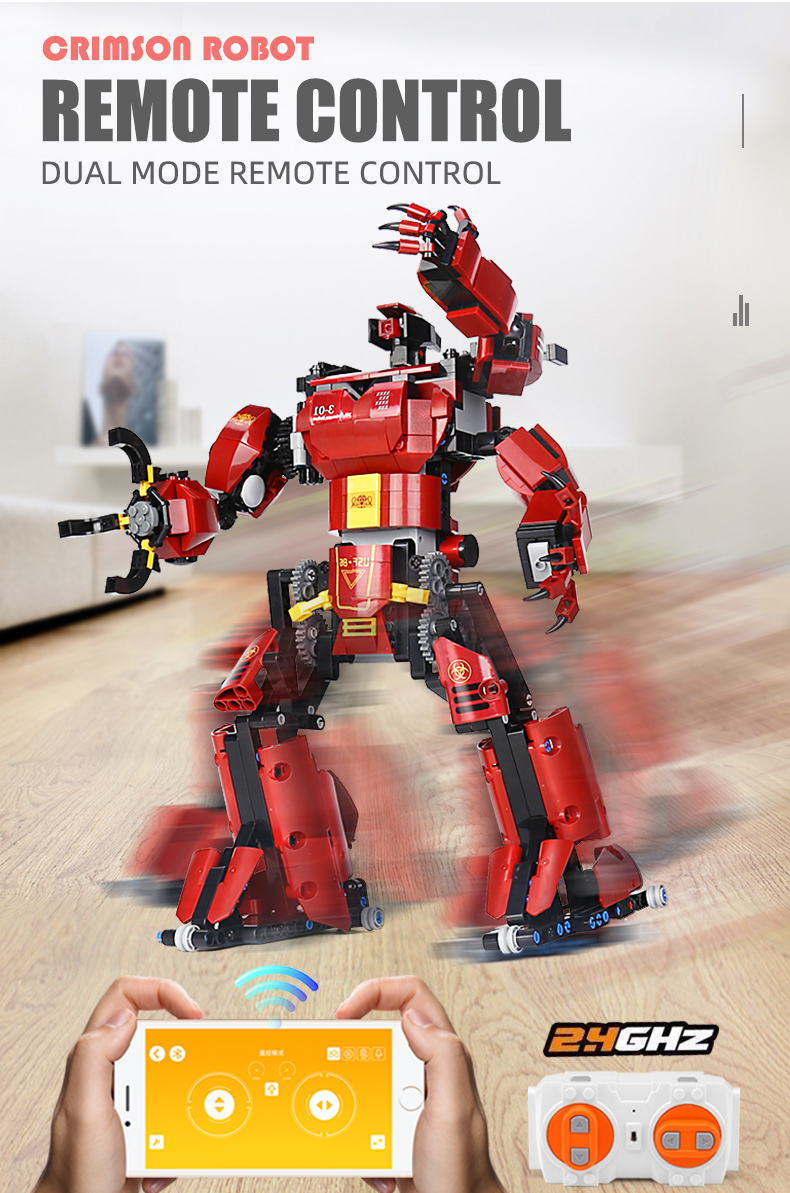 MOLD KING 15038 Fernbedienungsversion des roten Roboter-Bausteinspielzeugsets