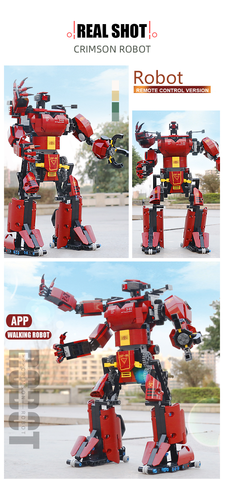 MOLD KING 15038 Fernbedienungsversion des roten Roboter-Bausteinspielzeugsets