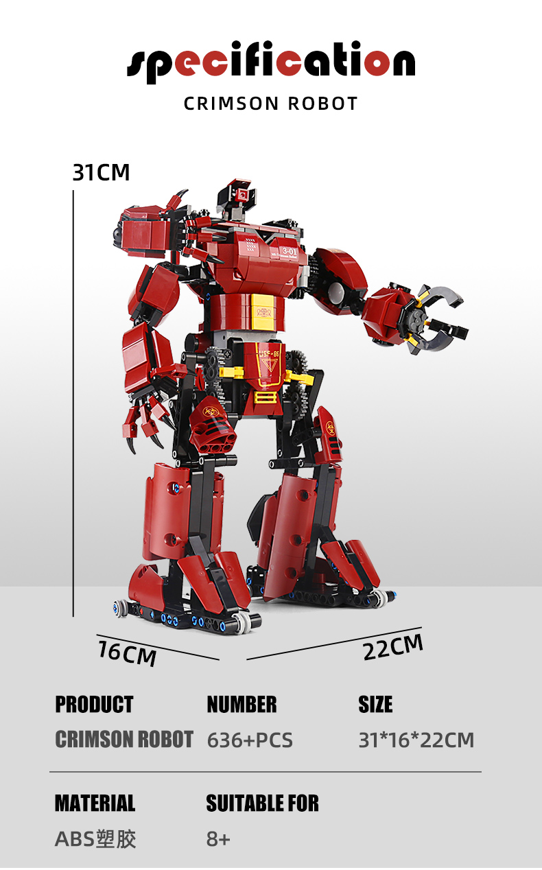 MOLD KING 15038 Fernbedienungsversion des roten Roboter-Bausteinspielzeugsets