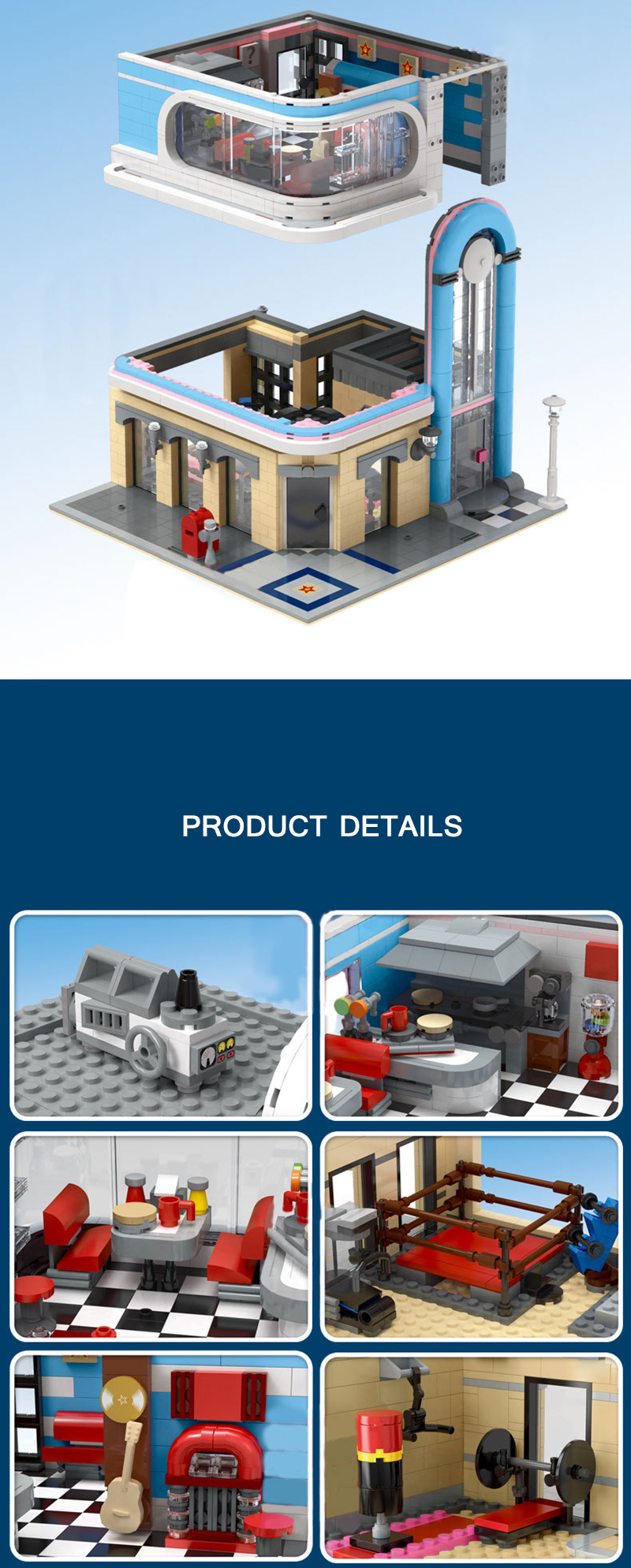 MOULD KING 16001 California Downtown Diner Restaurant by dagupa Building Blocks Toy Set