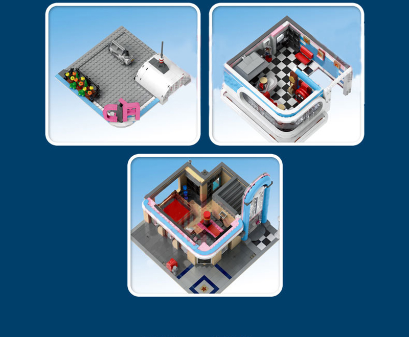 MOULD KING 16001 California Downtown Diner Restaurant by dagupa Building Blocks Toy Set