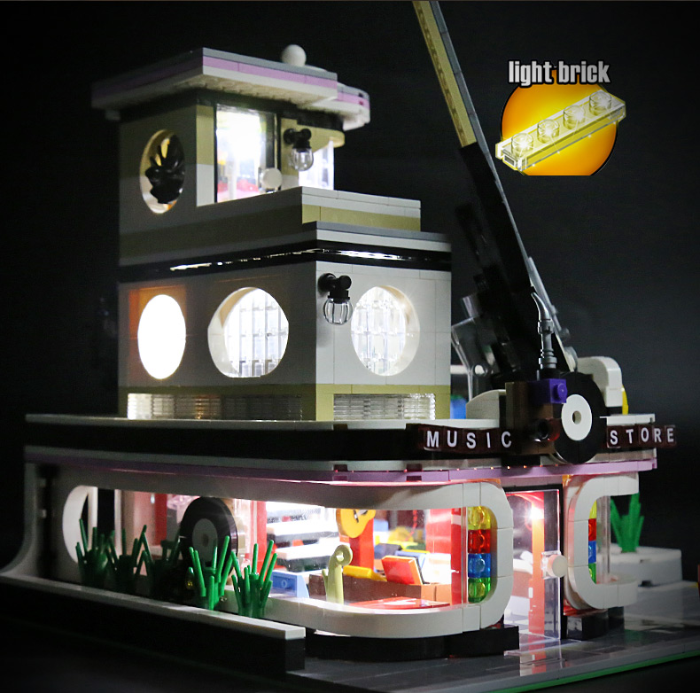 MOULD KING 16002 Guitar Shop Nova Town with LED Lights Building Blocks Toy Set