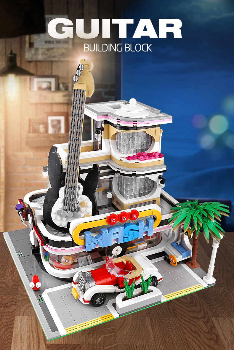 MOLD KING 16002 Guitar Shop Nova Town with LED 조명 빌딩 블록 장난감 세트