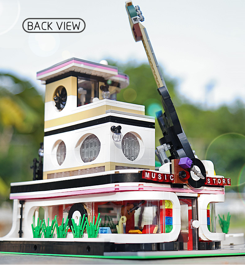 MOULD KING 16002 Guitar Shop Nova Town with LED Lights Building Blocks Toy Set