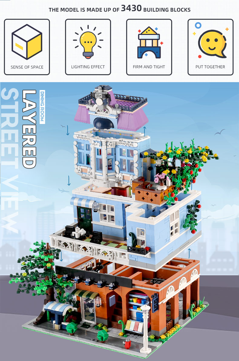 MOULD KING 16004 Street View Series coffee shop Building Blocks Toy Set