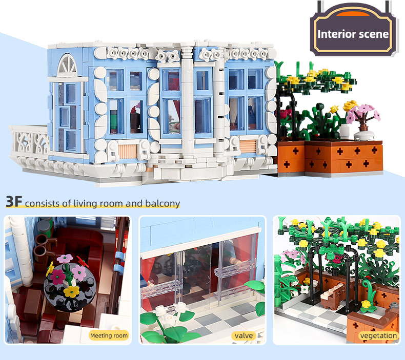MOULD KING 16004 Street View Series coffee shop Building Blocks Toy Set