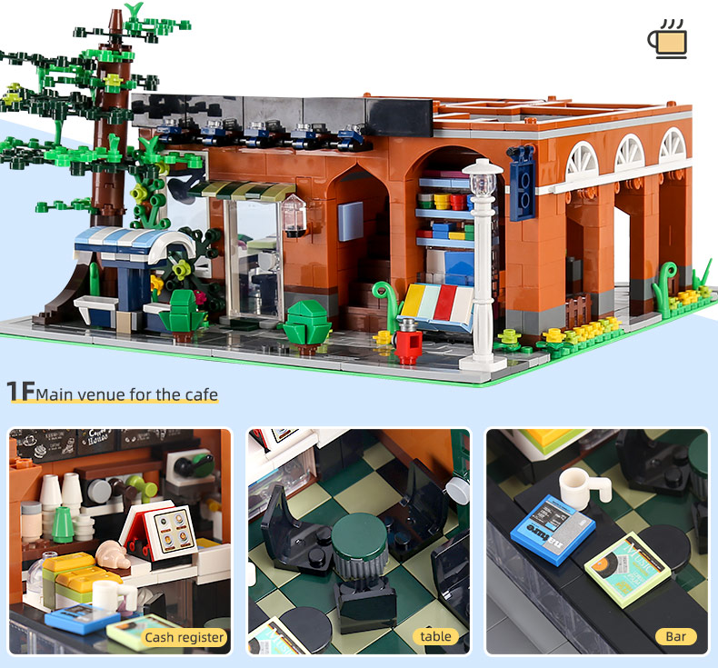 MOULD KING 16004 Street View Series coffee shop Building Blocks Toy Set
