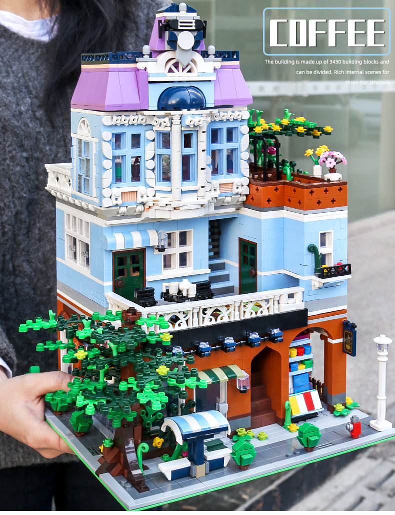 MOULD KING 16004 Street View Series coffee shop Building Blocks Toy Set