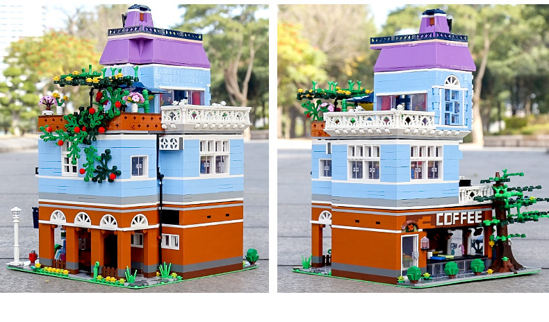 MOULD KING 16004 Street View Series coffee shop Building Blocks Toy Set