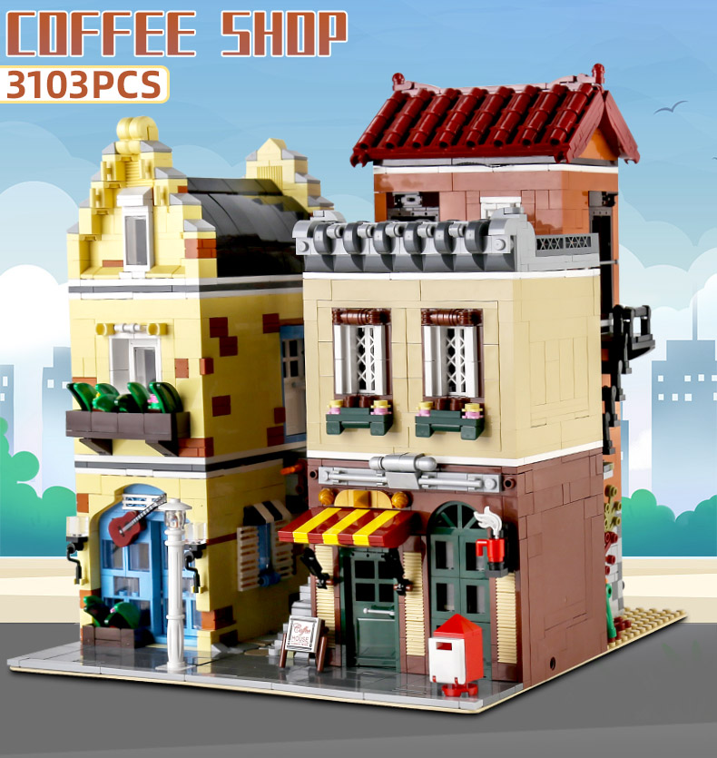 MOLD KING 16008 스트리트 뷰 시리즈 카페 숍 빌딩 블록 장난감 세트